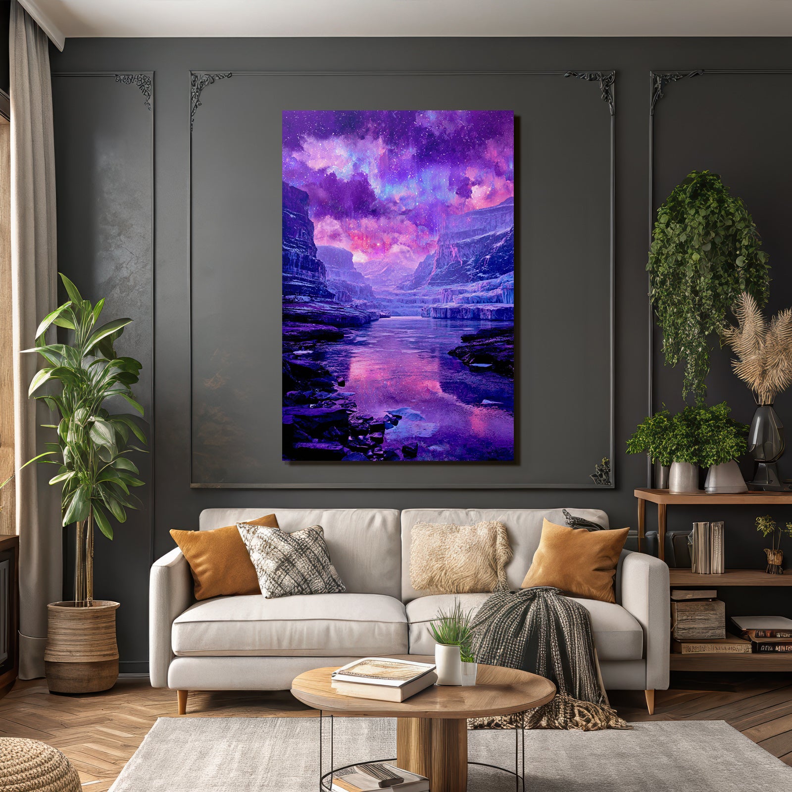 Polarlicht Fantastische Landschaft Mit Fluss Und Sternenhimmel | Fjorde und Gletscher | Landschaften
