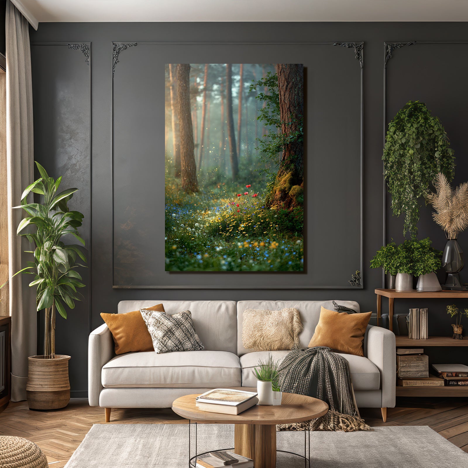 Verzauberter Wald Mit Bunten Wild Und Magischen Lichtpartikeln