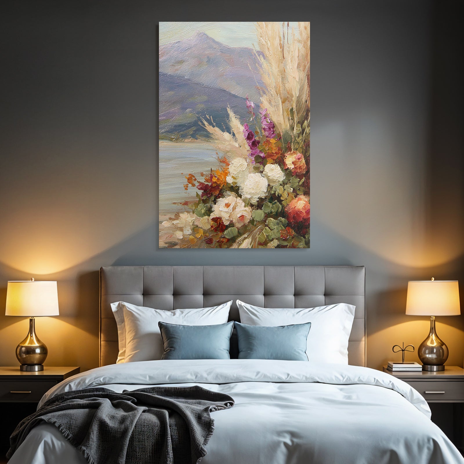 Trocken Retro Flowers Strauss Und Berge Impressionistisch Malerei