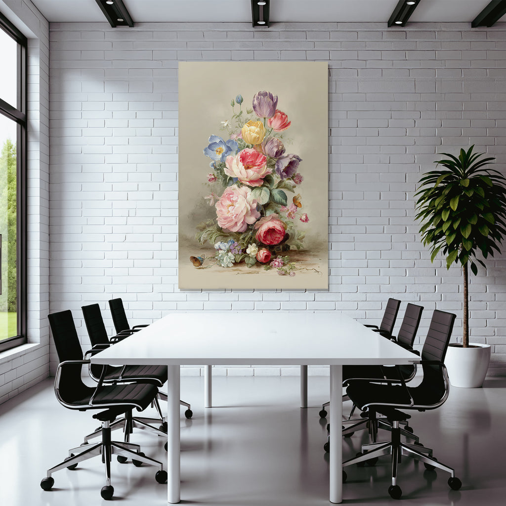 Kunstvoller Bunter Strauss Mit Schmetterlingen Saftigen Grünen Blättern Und Blüten
