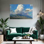 Vintage Biplan Flug Lebendige Himmel Mit Wolken Und Berge | Flugzeuge | Mobilitaet und Technik
