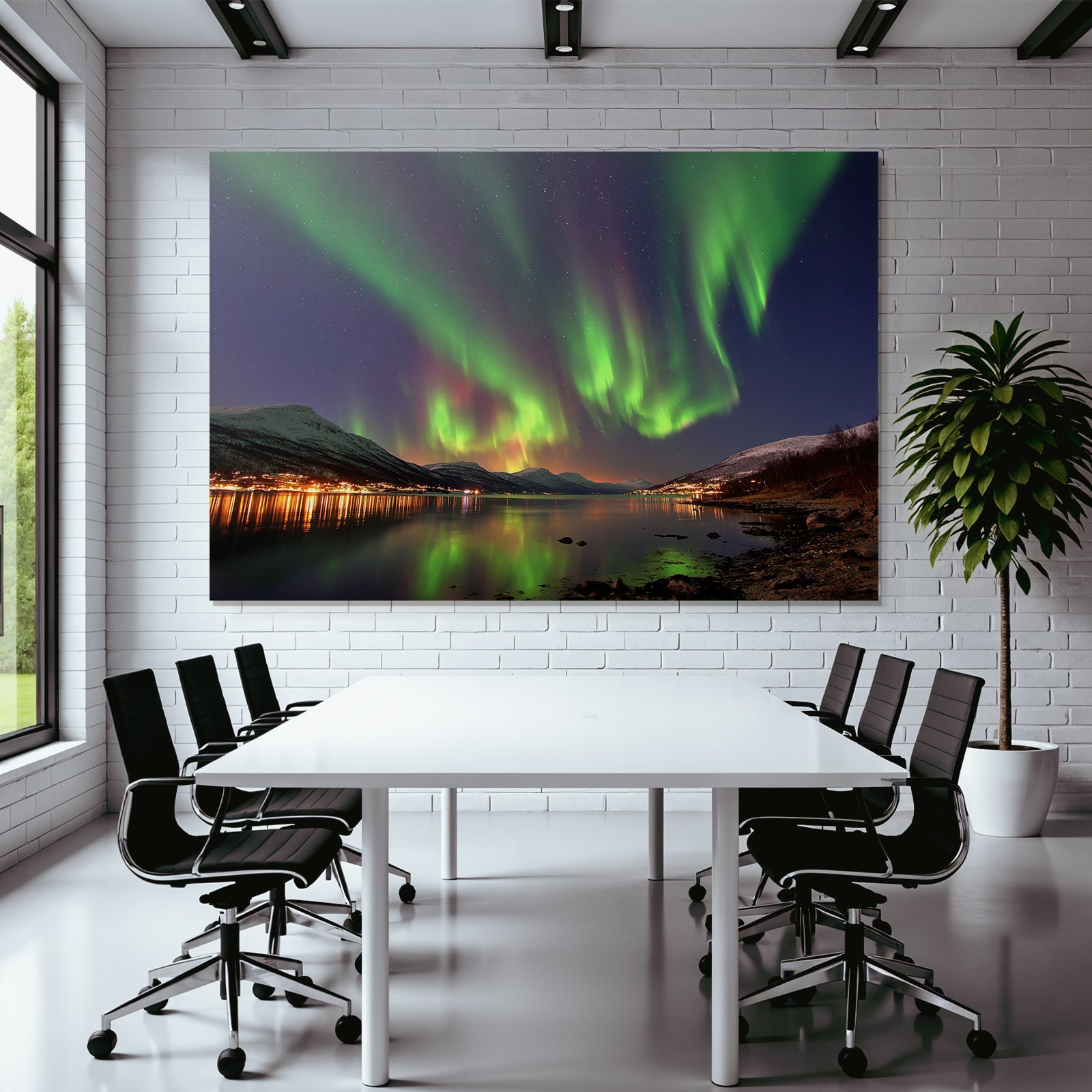 Polarlicht Nordlichter Mit Reflexion Und Gebirgen | Fjorde und Gletscher | Landschaften