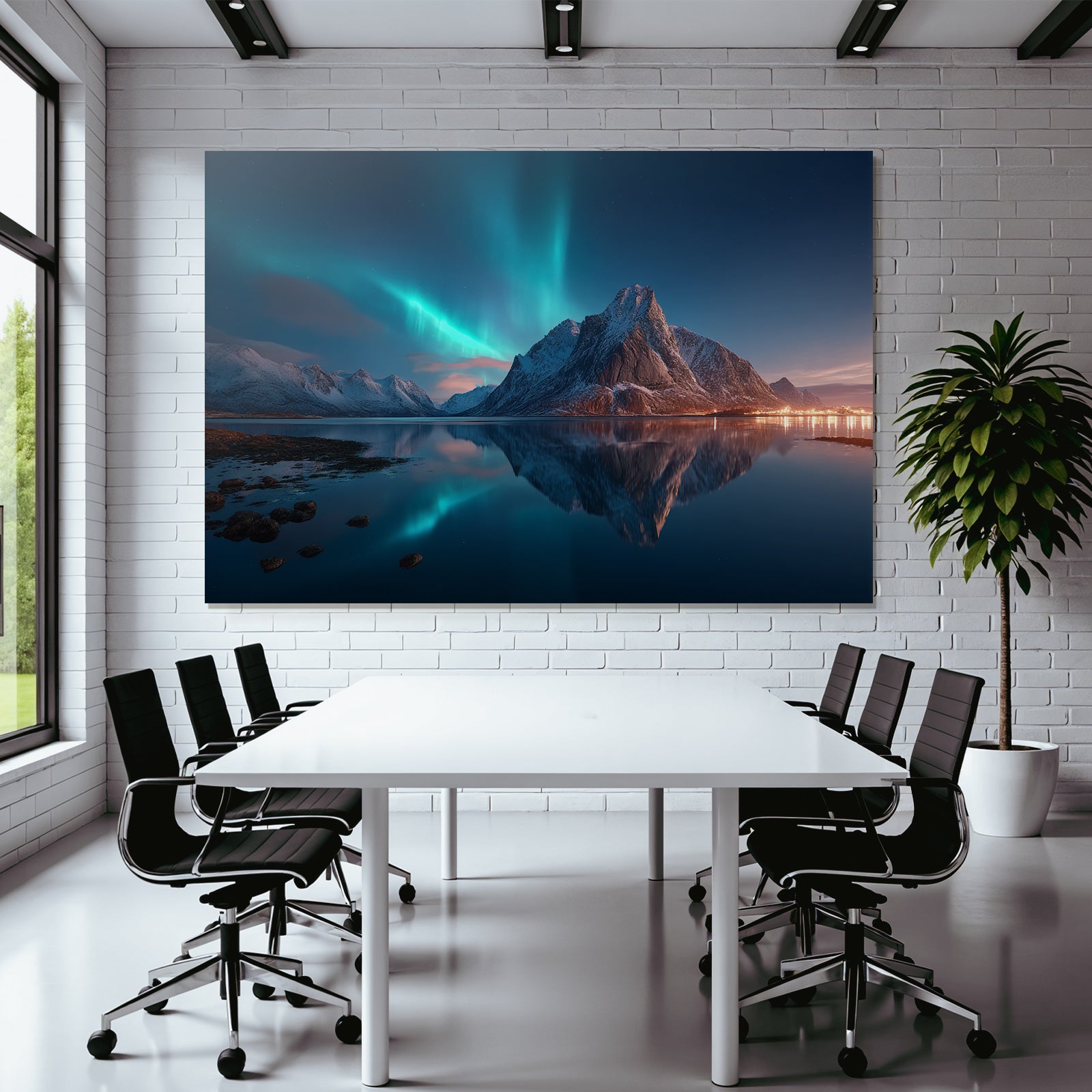 Polarlicht Dramatysches Natur Landschaft Mit Nordlichtern Reflektion In Wasser | Fjorde und Gletscher | Landschaften