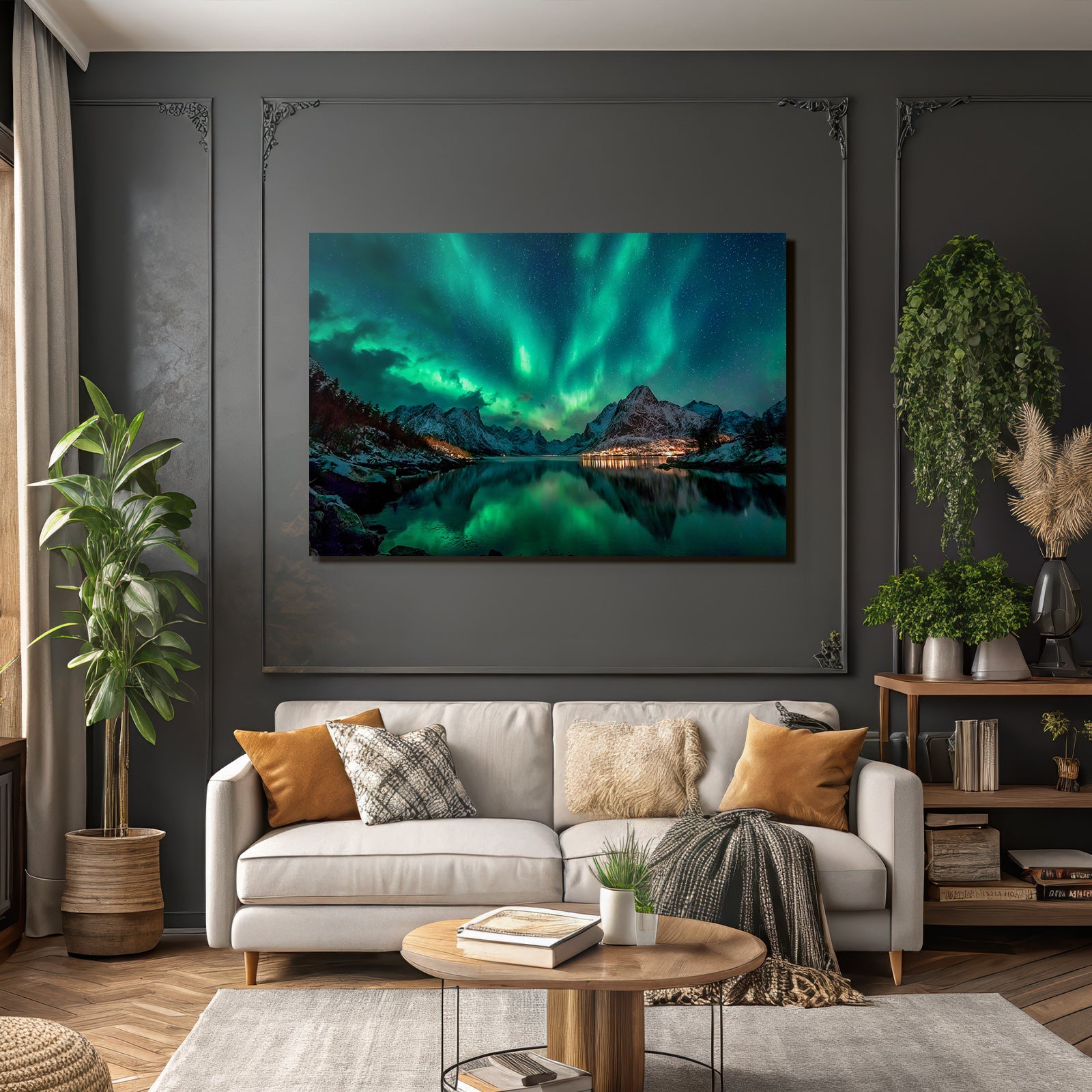 Polarlicht Nordlichter Bergreise Und Sternenhimmel Reflexion Auf Wasser | Fjorde und Gletscher | Landschaften