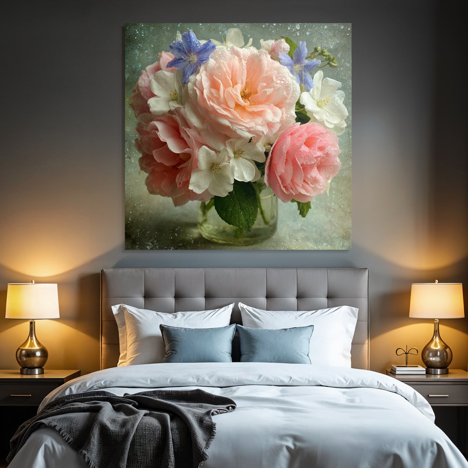 Schoner Strauss Mit Tautropfen In Zarten Rosa Weiss Und Blau